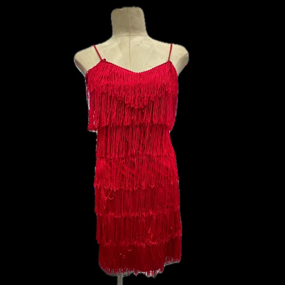 Red Mayvens Tiered Fringe Flapper Mini dress